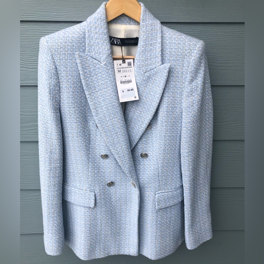 NWT Zara Tweed double breasted blazer Size M